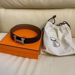 Hermes black leather belt, small